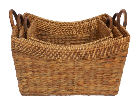 3pc water hyacinth storages with rattan rim